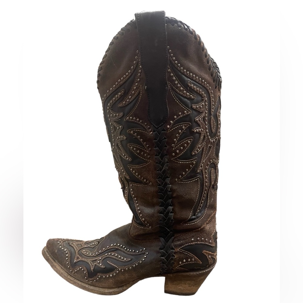 WOMENS CORRAL COWBOY INLAY SNIP TOE BLACK BROWN  BOOTS SIZE 9 M